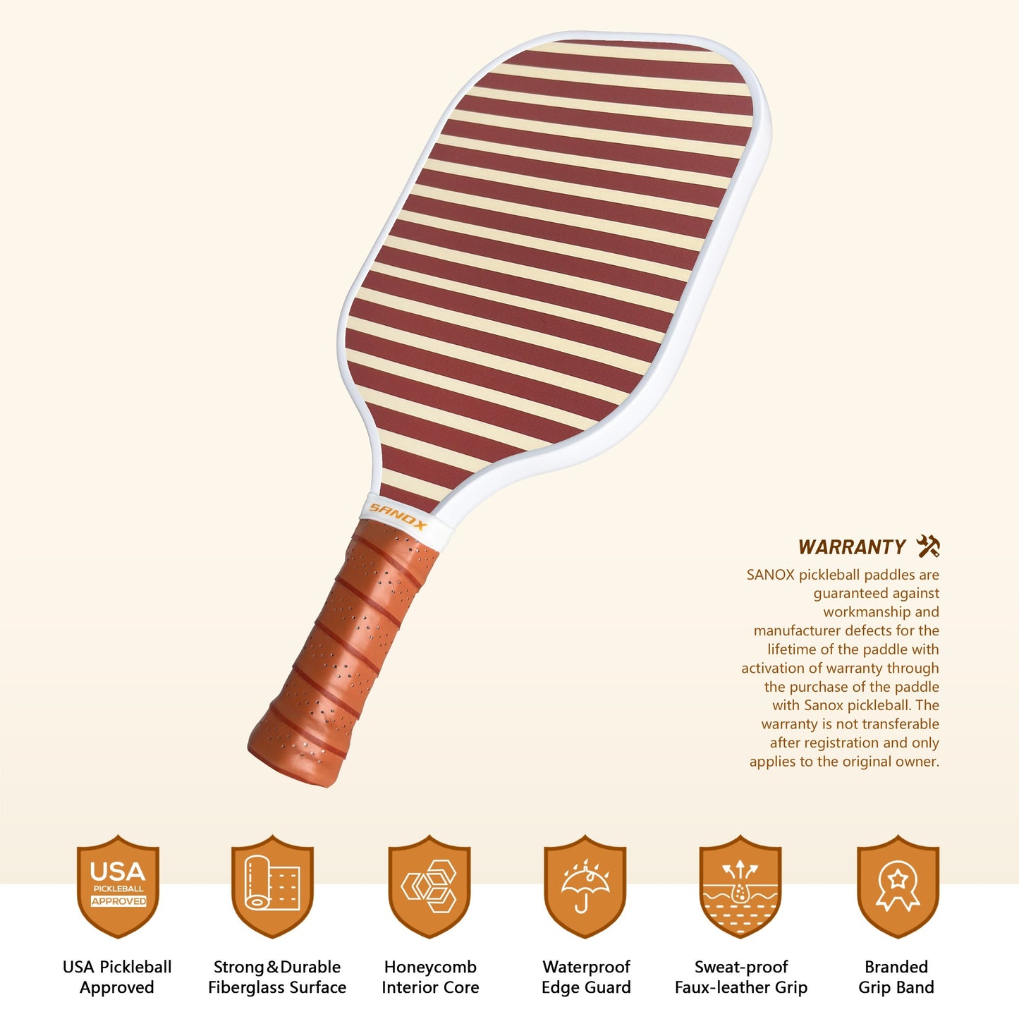 Hyde Park Unisex Pickleball Paddle – Fiberglass Construction, Honeycomb Core, Cold-Pressed Design, Waterproof, Sweat-Resistant, USA Pickleball Approved, Ideal for Independence Day, Thanksgiving, and Christmas Celebrations