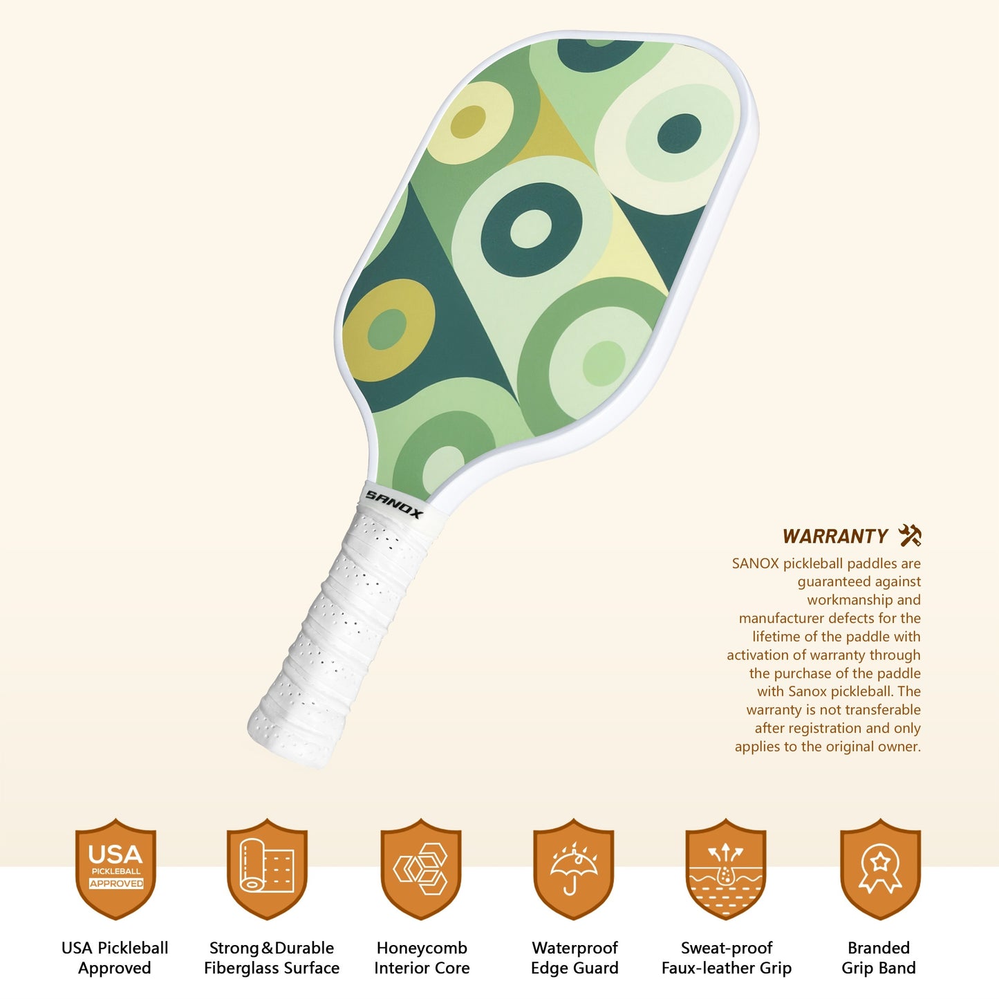 1PC Charleston Pattern Unisex Pickleball Paddle – Cold-Pressed Fiberglass Surface, PP Honeycomb Core, Waterproof Edge Guard, Sweat-Resistant Grip, USA Pickleball Approved – Perfect for Thanksgiving and Independence Day Celebrations