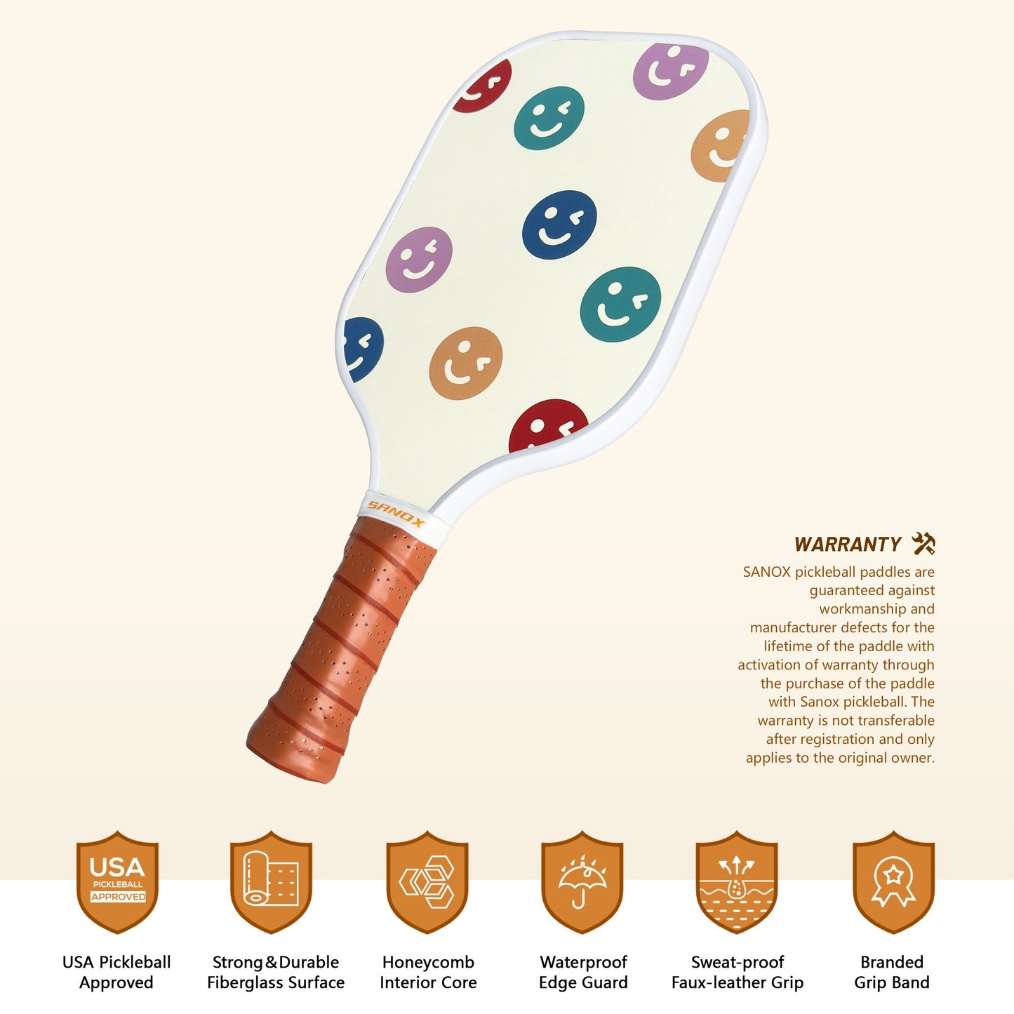 1pc Unisex Fiberglass Pickleball Paddle - Cold Pressed Construction, PP Honeycomb Core, Waterproof Edge Guard, Sweat-Proof Grip, USA Approved for Thanksgiving & Independence Day - Optimist Brand