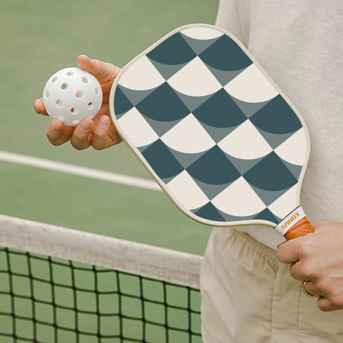 Unisex Pickleball Paddle with Nantucket Pattern – Fiberglass, Honeycomb Core, Cold-Pressed Design, Waterproof Edge Guard