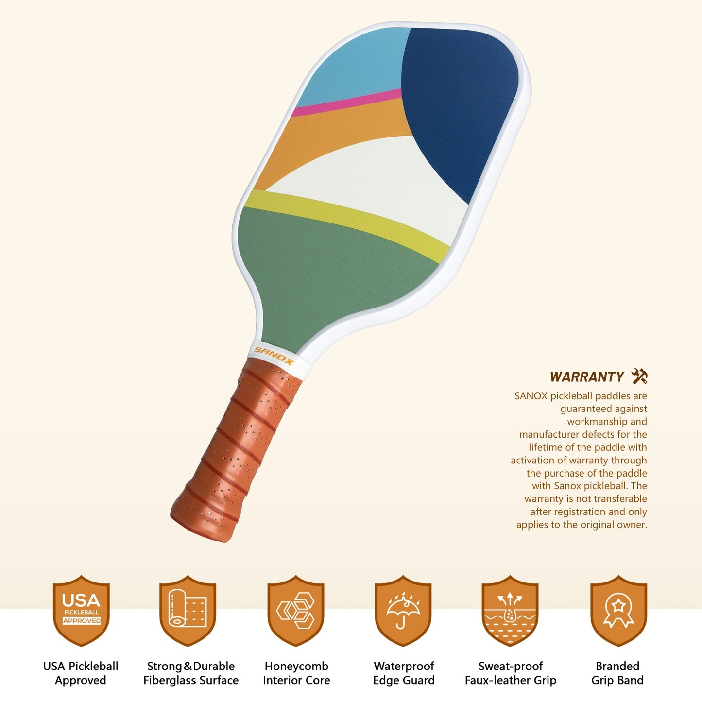 1 فيستا فيستا بيكلبول 球拍 - 冷壓玻璃纖維表面،PP 蜂窩核心، 防水邊緣保護، 防汗握把، 美國 بيكلبول認證 - 適合感恩節و獨立日慶祝活動