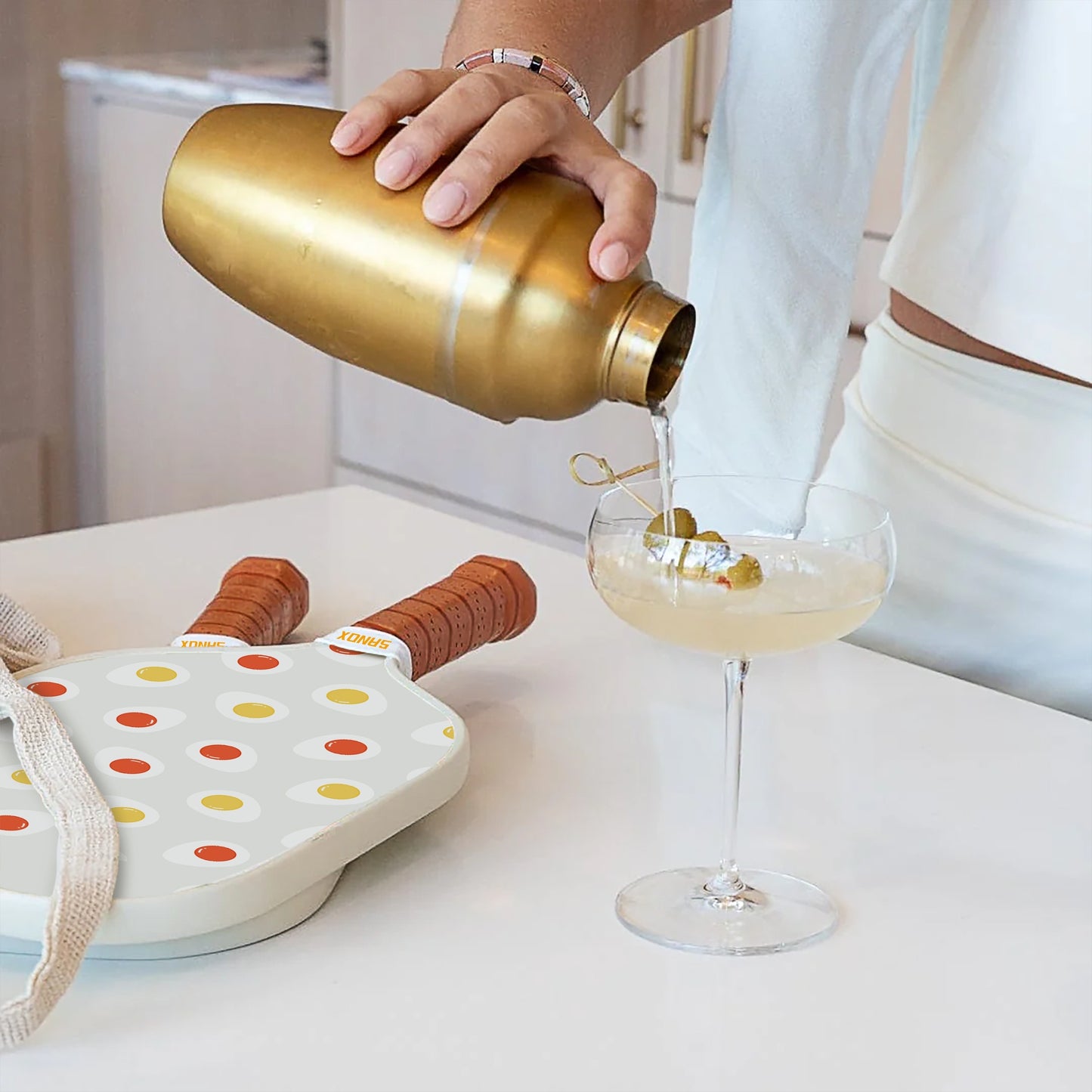 1pc Sunny Egg Design Unisex-Adult Pickleball Paddle - Cold Pressed Fiberglass Surface, PP Honeycomb Core, Waterproof Edge Guard, Sweat-Proof Grip, USA Approved for Thanksgiving & Independence Day